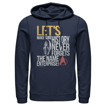 Men's Star Trek: The Next Generation Captain Picard History Never Forgets The Name Enterprise  Pull Over Hoodie Navy Blue X Large