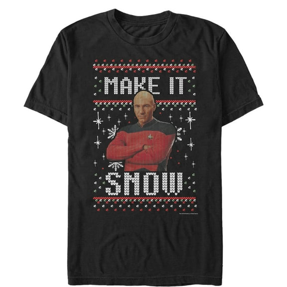 Men's Star Trek: The Next Generation Captain Picard Make It Snow  Graphic Tee Black Large
