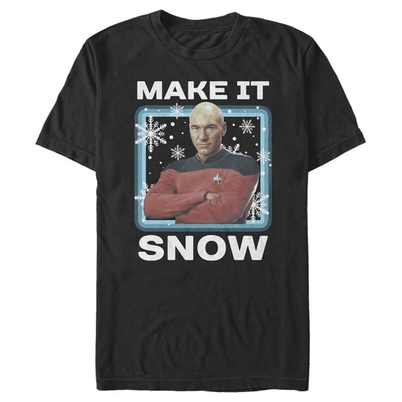 Men's Star Trek: The Next Generation Captain Picard Make It Snow Graphic Tee Black Medium