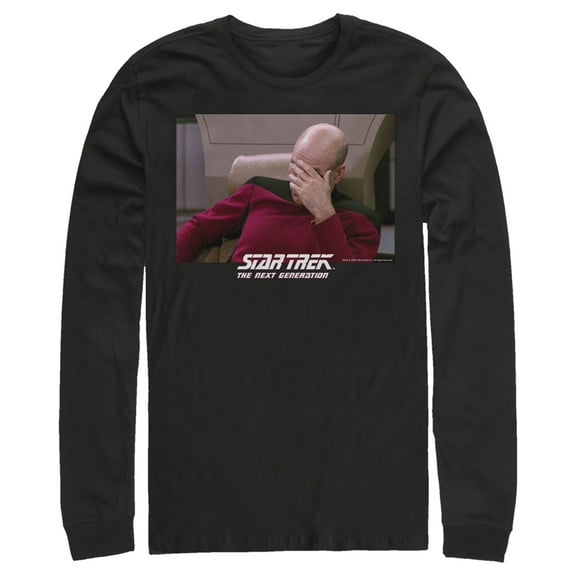 Men's Star Trek: The Next Generation Captain Picard Palm to Face Meme Long Sleeve Shirt Black Large