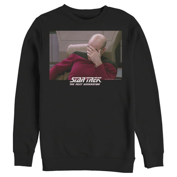 Men's Star Trek: The Next Generation Captain Picard Palm to Face Meme Sweatshirt Black X Large