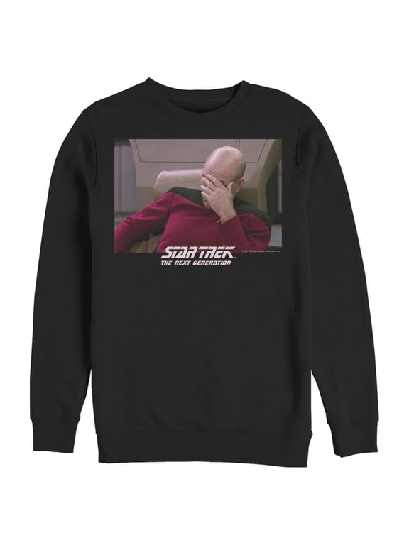 Men's Star Trek: The Next Generation Captain Picard Palm to Face Meme Sweatshirt Black X Large