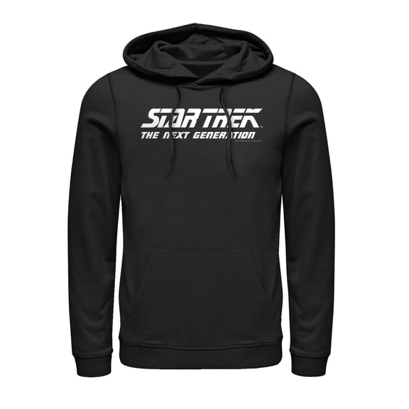 Men's Star Trek: The Next Generation Classic White Title Logo Pull Over Hoodie Black Large