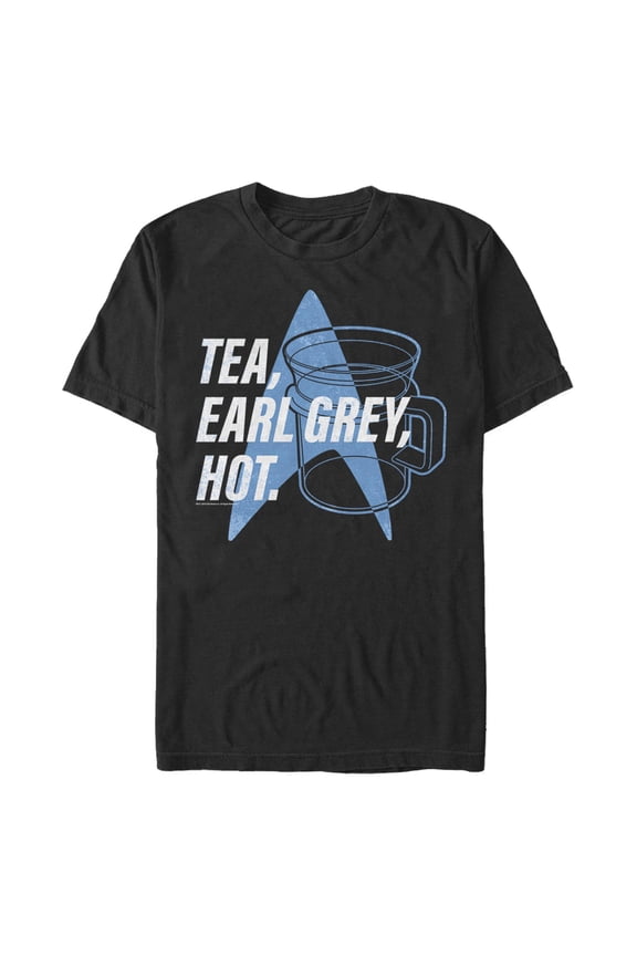 Men's Star Trek: The Next Generation Cup Of Tea Earl Grey Hot, Captain Picard  Graphic Tee Black 2X Large