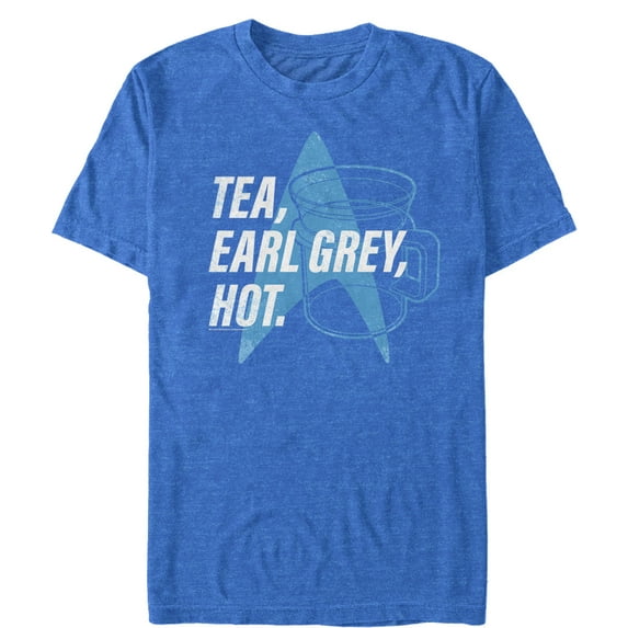 Men's Star Trek: The Next Generation Cup Of Tea Earl Grey Hot, Captain Picard Graphic Tee Royal Blue Heather 2X Large