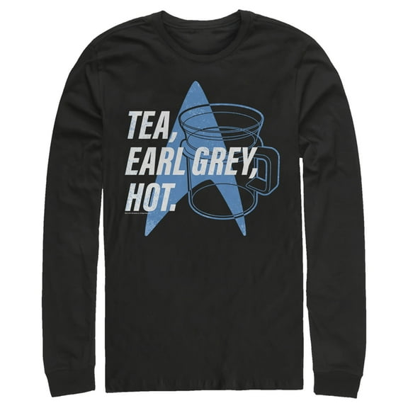 Men's Star Trek: The Next Generation Cup Of Tea Earl Grey Hot, Captain Picard Long Sleeve Shirt Black Large
