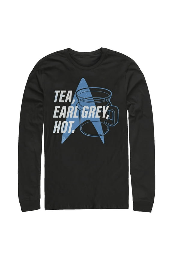 Men's Star Trek: The Next Generation Cup Of Tea Earl Grey Hot, Captain Picard Long Sleeve Shirt Black Medium