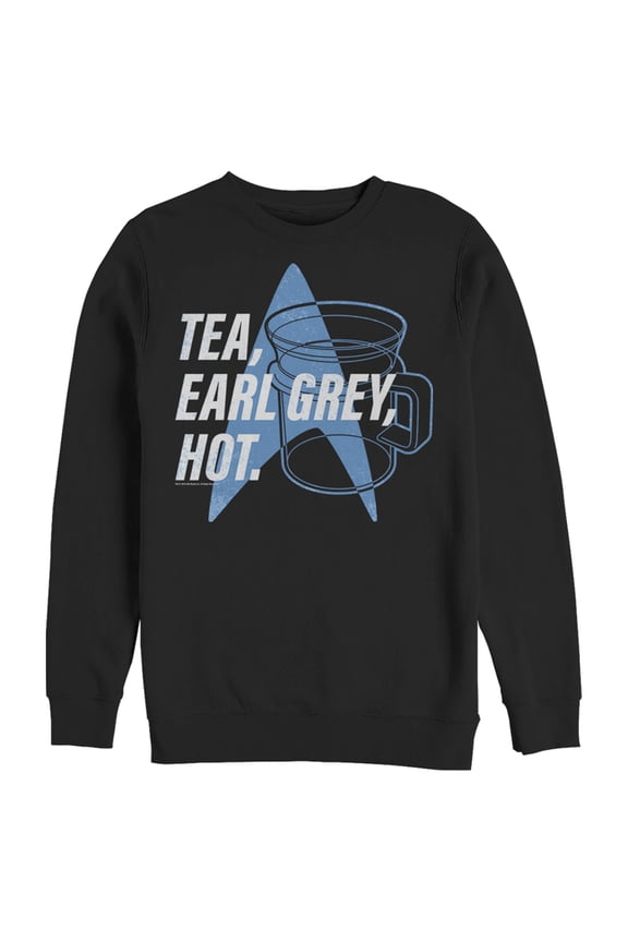 Men's Star Trek: The Next Generation Cup Of Tea Earl Grey Hot, Captain Picard Sweatshirt Black 3X Large