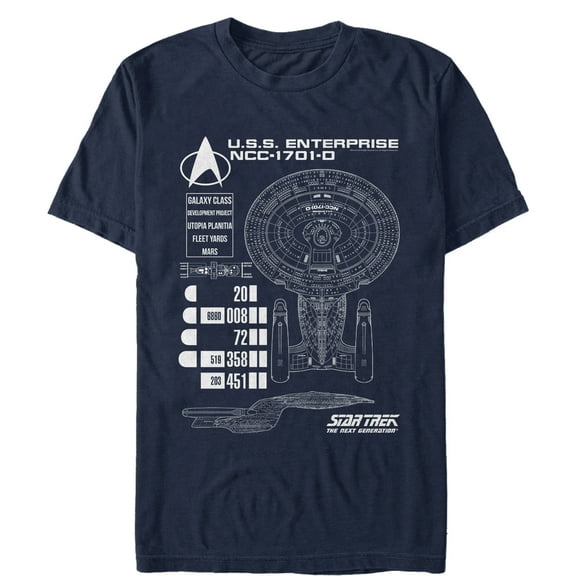 Men's Star Trek: The Next Generation Enterprise Galaxy Class NCC-1701-D Schematics  Graphic Tee Navy Blue 3X Large