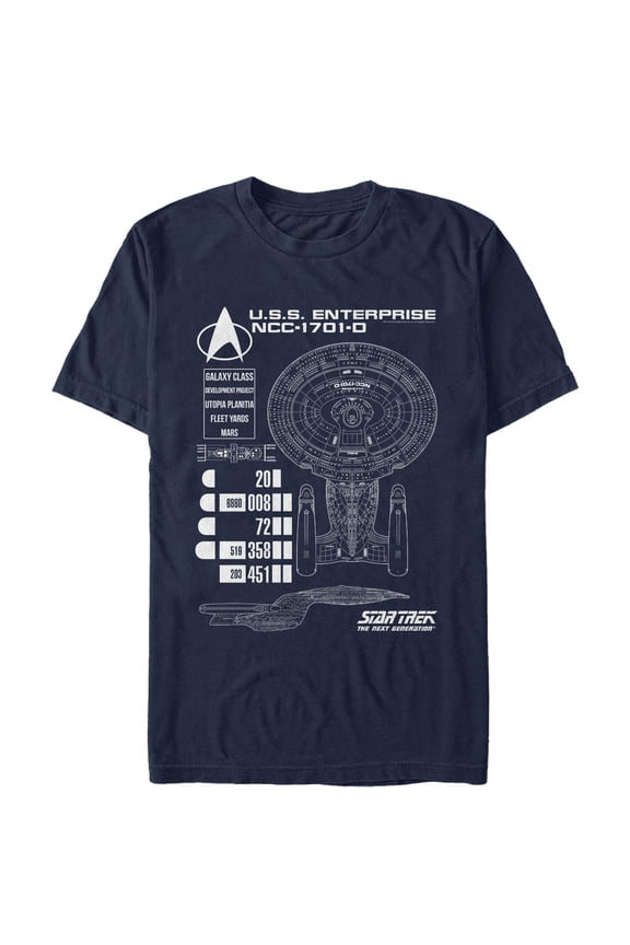 Men's Star Trek: The Next Generation Enterprise Galaxy Class NCC-1701-D Schematics Graphic Tee Navy Blue Large
