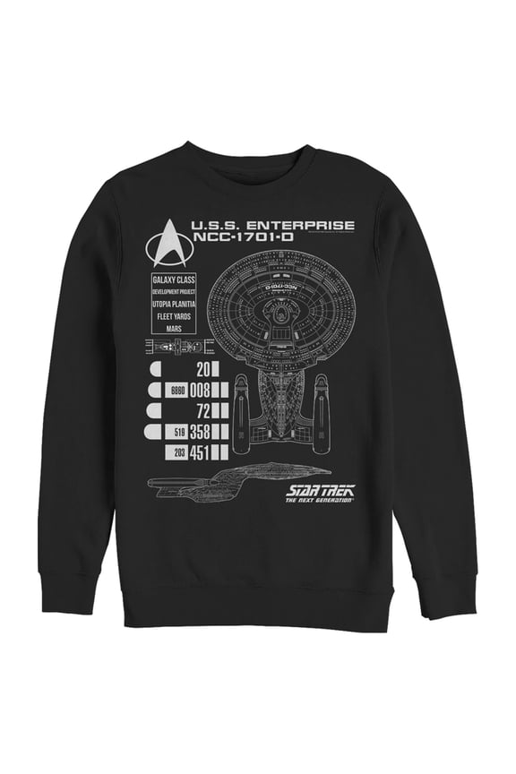 Men's Star Trek: The Next Generation Enterprise Galaxy Class NCC-1701-D Schematics Sweatshirt Black Medium