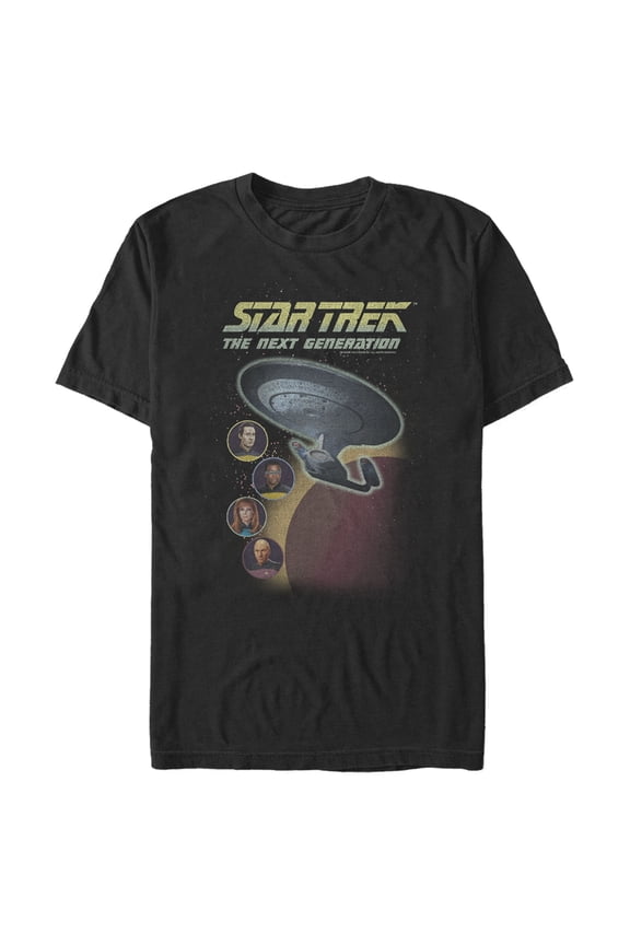 Men's Star Trek: The Next Generation Enterprise with Captain and Crew Portraits  Graphic Tee Black Medium