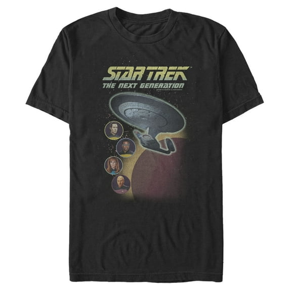 Men's Star Trek: The Next Generation Enterprise with Captain and Crew Portraits Graphic Tee Black Medium