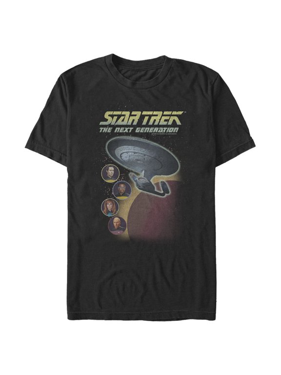 Men's Star Trek: The Next Generation Enterprise with Captain and Crew Portraits Graphic Tee Black Medium