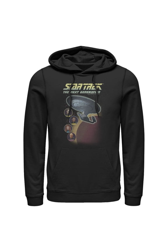 Men's Star Trek: The Next Generation Enterprise with Captain and Crew Portraits Pull Over Hoodie Black 3X Large