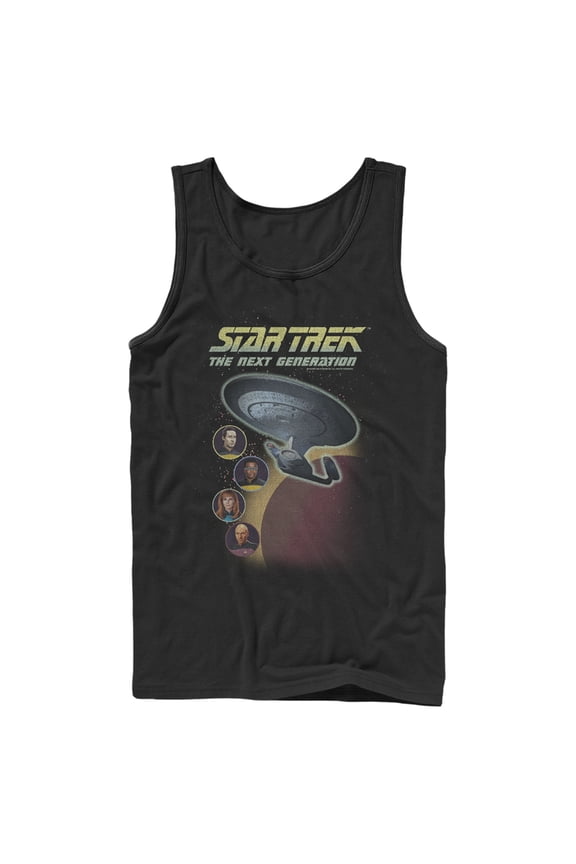Men's Star Trek: The Next Generation Enterprise with Captain and Crew Portraits Tank Top Black Large