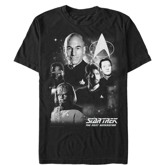 Men's Star Trek: The Next Generation Grayscale Starfleet Enterprise Crew  Graphic Tee Black Medium
