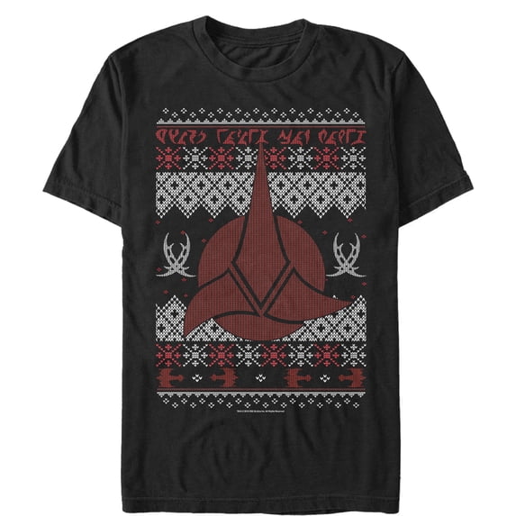 Men's Star Trek: The Next Generation Klingon Ugly Christmas Symbol Graphic Tee Black 2X Large