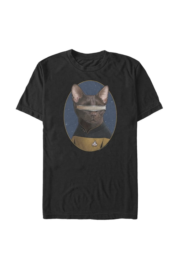 Men's Star Trek: The Next Generation Lieutenant Commander Geordi La Forge Cat Graphic Tee Black Medium