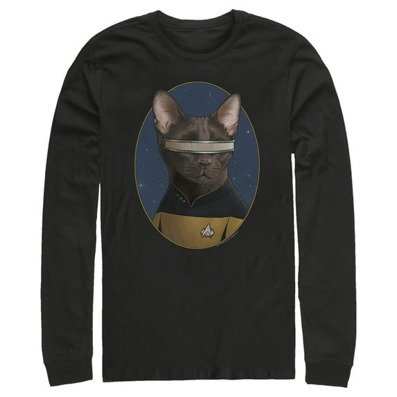 Men's Star Trek: The Next Generation Lieutenant Commander Geordi La Forge Cat Long Sleeve Shirt Black Large