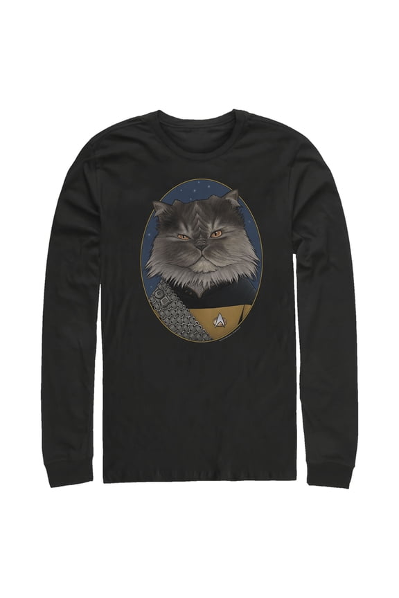 Men's Star Trek: The Next Generation Lieutenant Commander Worf Cat Long Sleeve Shirt Black Medium