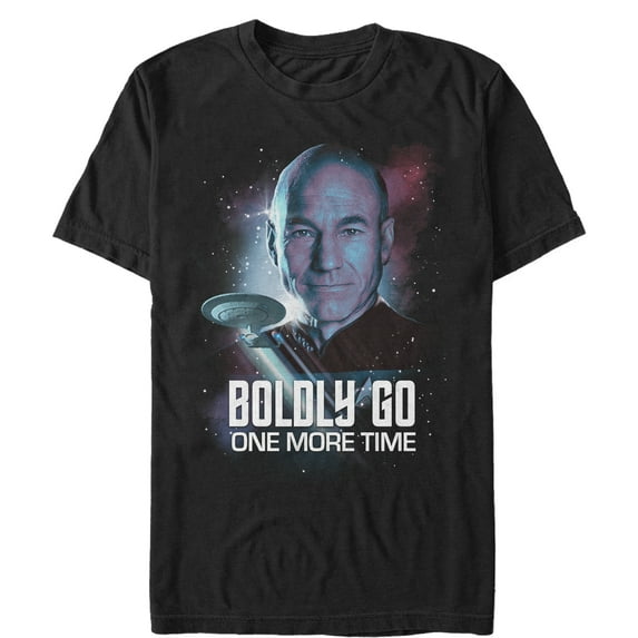Men's Star Trek: The Next Generation Picard Boldly Go One More Time Graphic Tee Black X Large