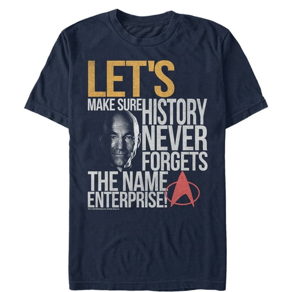 Men's Star Trek: The Next Generation Picard History Never Forgets The Name Enterprise Graphic Tee Navy Blue X Large