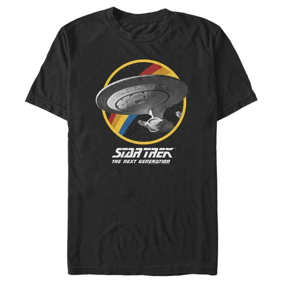 Men's Star Trek: The Next Generation Rainbow USS Enterprise Circle Galaxy Stars Graphic Tee Black 3X Large