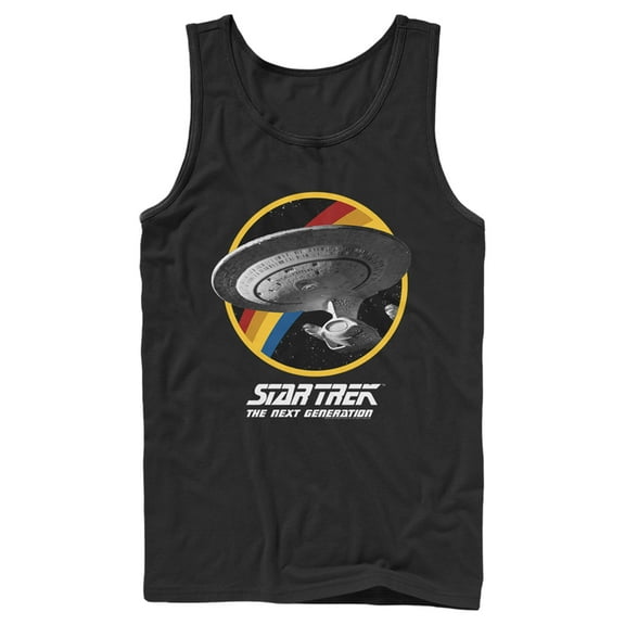 Men's Star Trek: The Next Generation Rainbow USS Enterprise Circle Galaxy Stars  Tank Top Black X Large