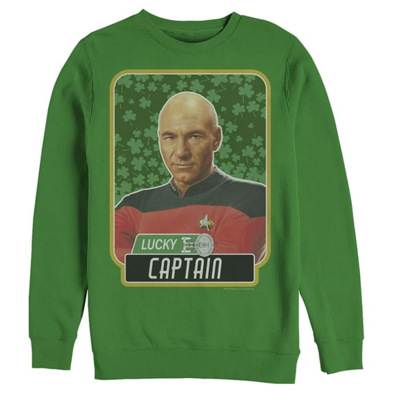 Men's Star Trek: The Next Generation St. Patrick's Day Lucky Captain Picard Sweatshirt Kelly Green Medium