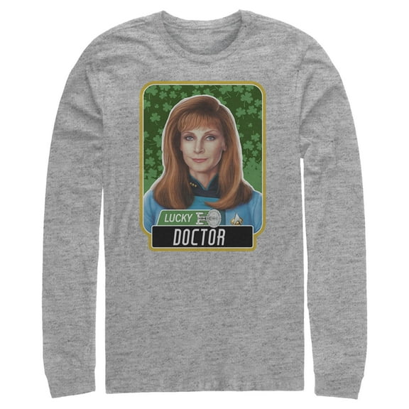 Men's Star Trek: The Next Generation St. Patrick's Day Lucky Doctor Beverly Crusher  Long Sleeve Shirt Athletic Heather X Large
