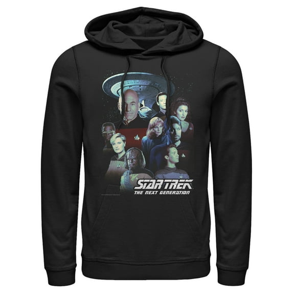 Men's Star Trek: The Next Generation Starfleet Classic Color Crew Poster Pull Over Hoodie Black 3X Large