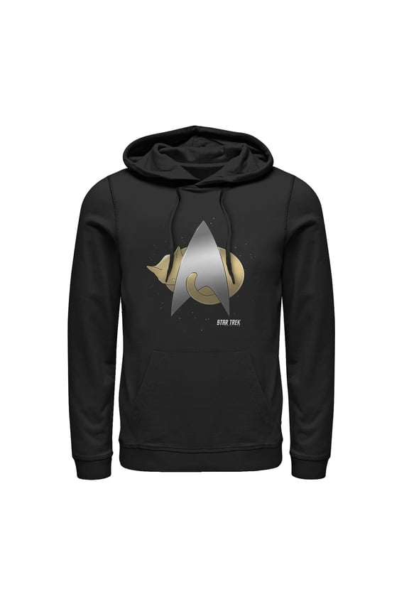 Men's Star Trek: The Next Generation Starfleet Cozy Cat Emblem  Pull Over Hoodie Black 2X Large