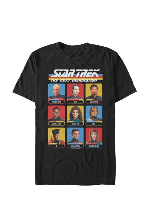 Men's Star Trek: The Next Generation Starfleet Crew Portraits Playing Cards Frame Graphic Tee Black 3X Large