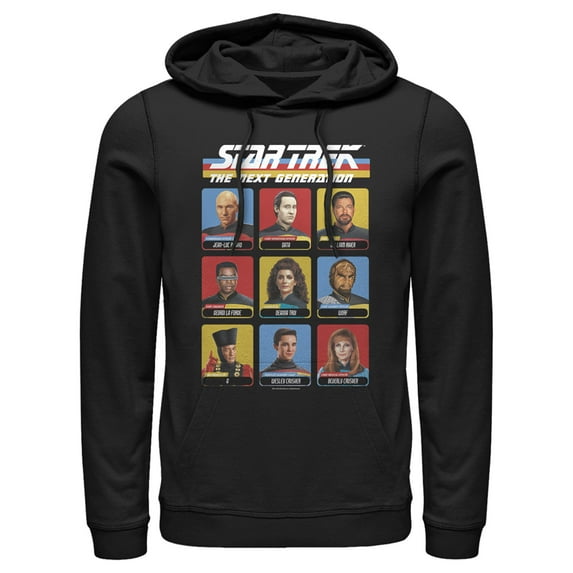 Men's Star Trek: The Next Generation Starfleet Crew Portraits Playing Cards Frame Pull Over Hoodie Black 3X Large