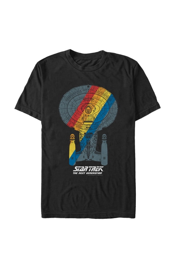 Men's Star Trek: The Next Generation USS Enterprise Rainbow Streak Graphic Tee Black 2X Large
