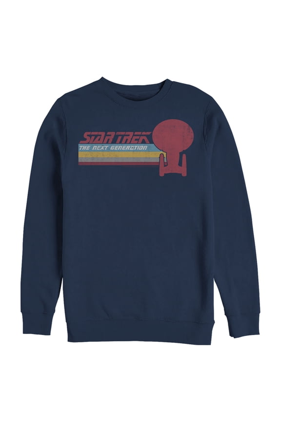 Men's Star Trek: The Next Generation USS Enterprise Vertical Retro Rainbow Logo  Sweatshirt Navy Blue Small