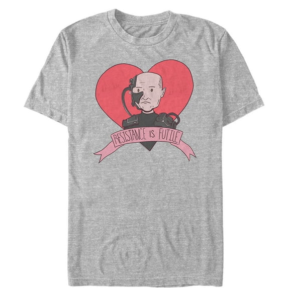 Men's Star Trek: The Next Generation Valentine's Cartoon Borg Picard Heart Resistance Is Futile Graphic Tee Athletic Heather Large