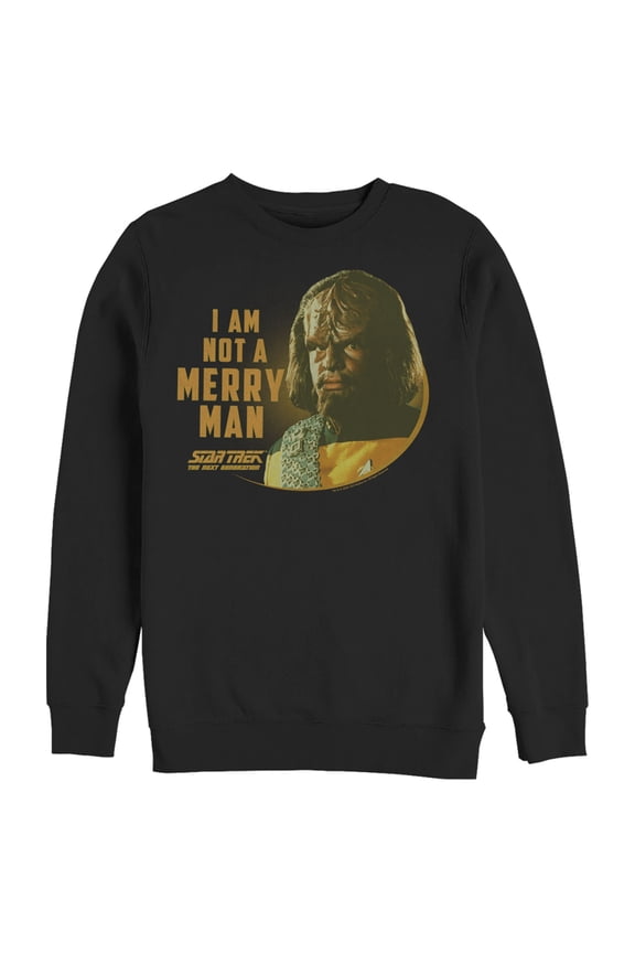 Men's Star Trek: The Next Generation Worf I Am Not a Merry Man Sweatshirt Black Medium