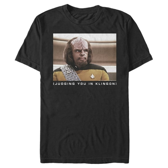 Men's Star Trek: The Next Generation Worf Judging You in Klingon Graphic Tee Black Large
