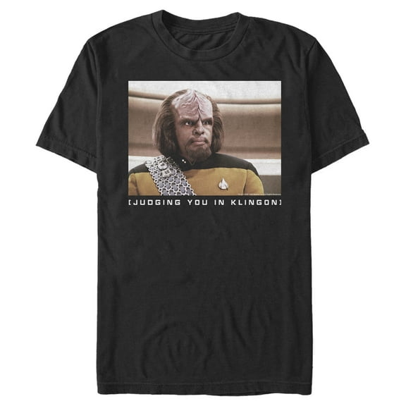Men's Star Trek: The Next Generation Worf Judging You in Klingon  Graphic Tee Black Medium