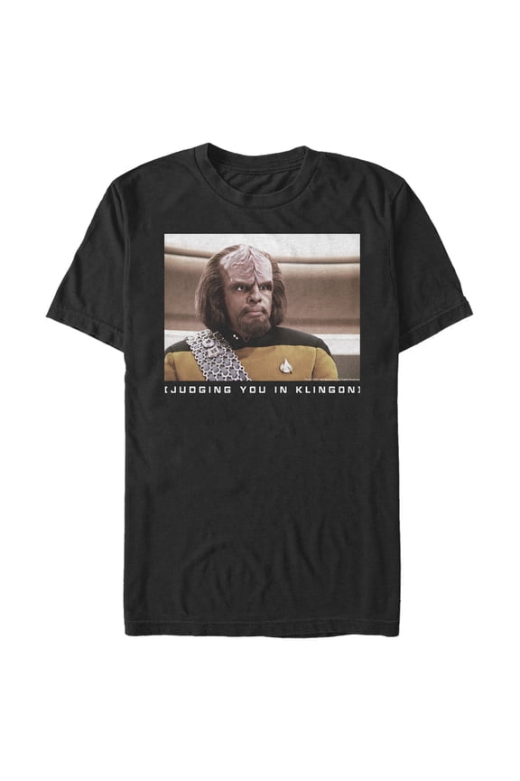 Men's Star Trek: The Next Generation Worf Judging You in Klingon Graphic Tee Black Medium