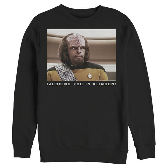 Men's Star Trek: The Next Generation Worf Judging You in Klingon Pull Over Hoodie Black 3X Large
