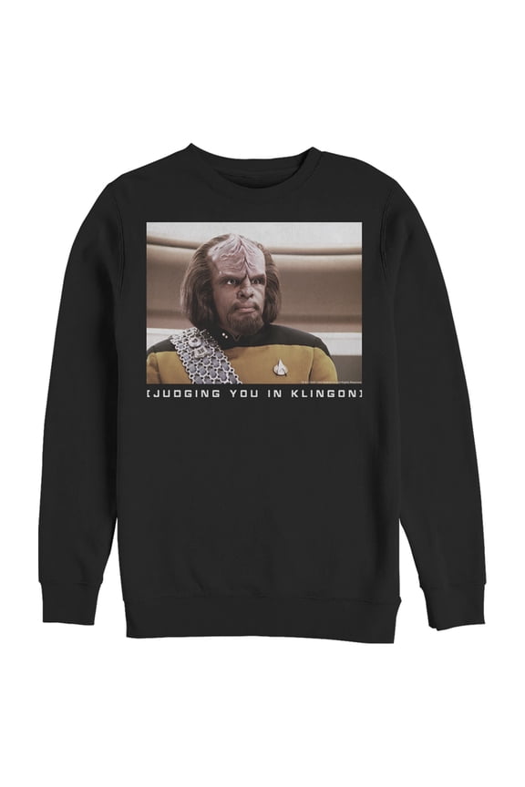 Men's Star Trek: The Next Generation Worf Judging You in Klingon Pull Over Hoodie Black Large