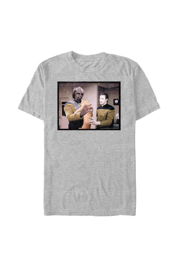 Men's Star Trek: The Next Generation Worf and Data What Do We Do With This Cat Graphic Tee Athletic Heather Large