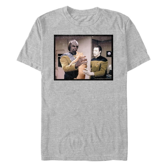 Men's Star Trek: The Next Generation Worf and Data What Do We Do With This Cat  Graphic Tee Athletic Heather Small