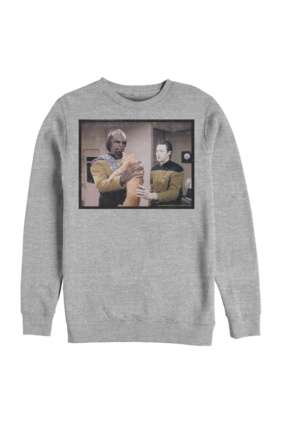 Men's Star Trek: The Next Generation Worf and Data What Do We Do With This Cat Sweatshirt Athletic Heather 3X Large