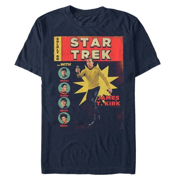 Men's Star Trek: The Original Series Boldy Go Comic Book With James T Kirk  Graphic Tee Navy Blue Medium