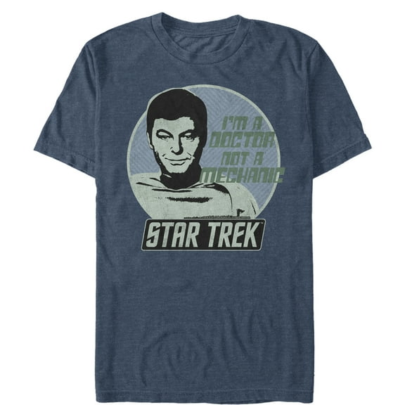 Men's Star Trek: The Original Series Bones I'm a Doctor Not a Mechanic  Graphic Tee Navy Blue Heather Large