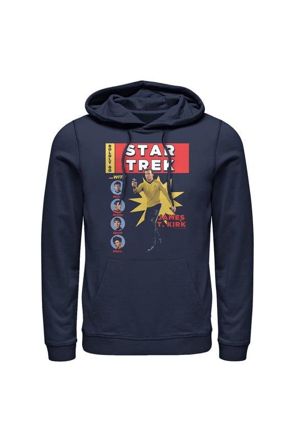 Men's Star Trek: The Original Series Captain Kirk Comic Print Pull Over Hoodie Navy Blue Large